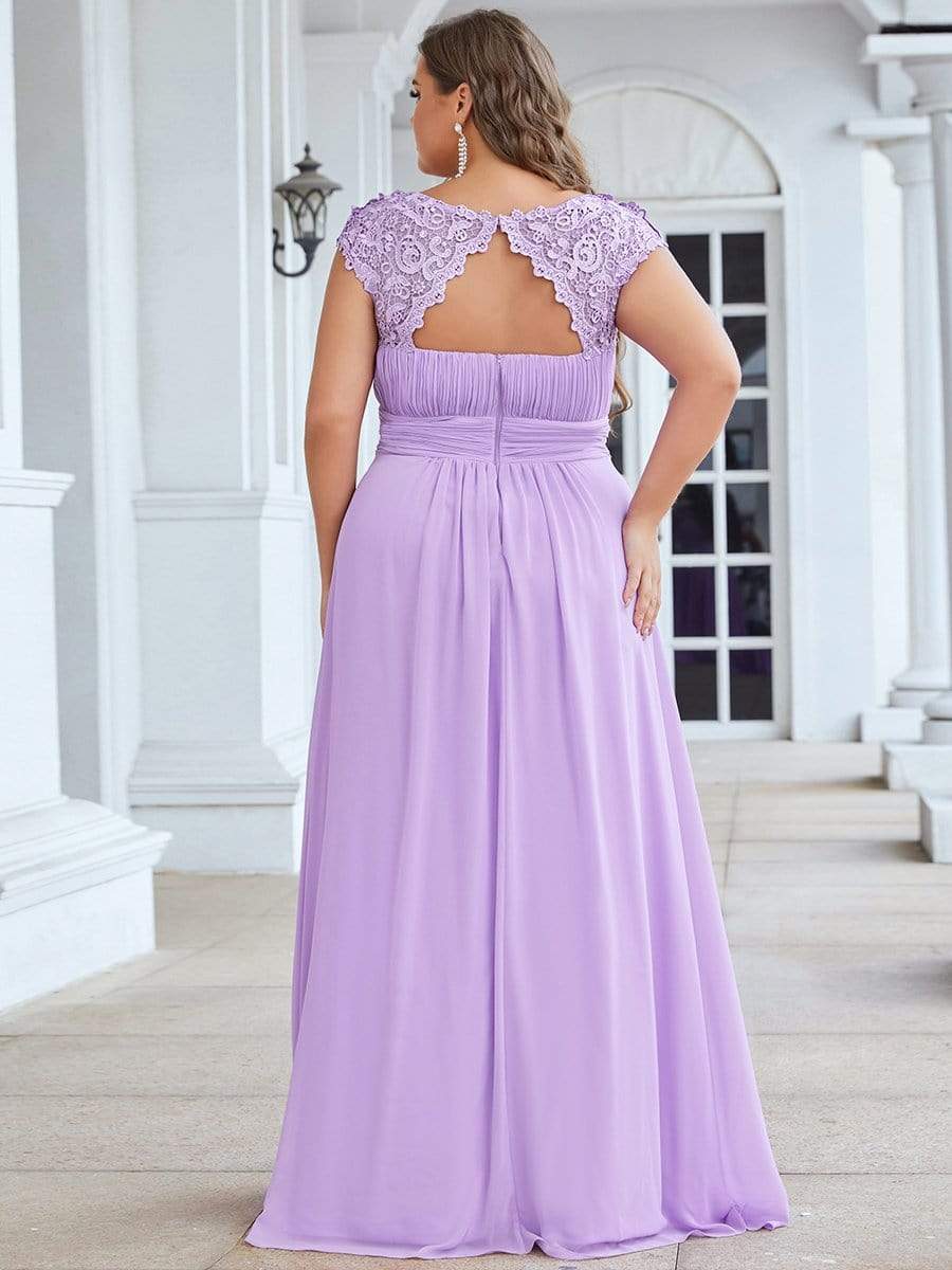 Elegant Lace Cap Sleeve Plus Size Bridesmaid Gown