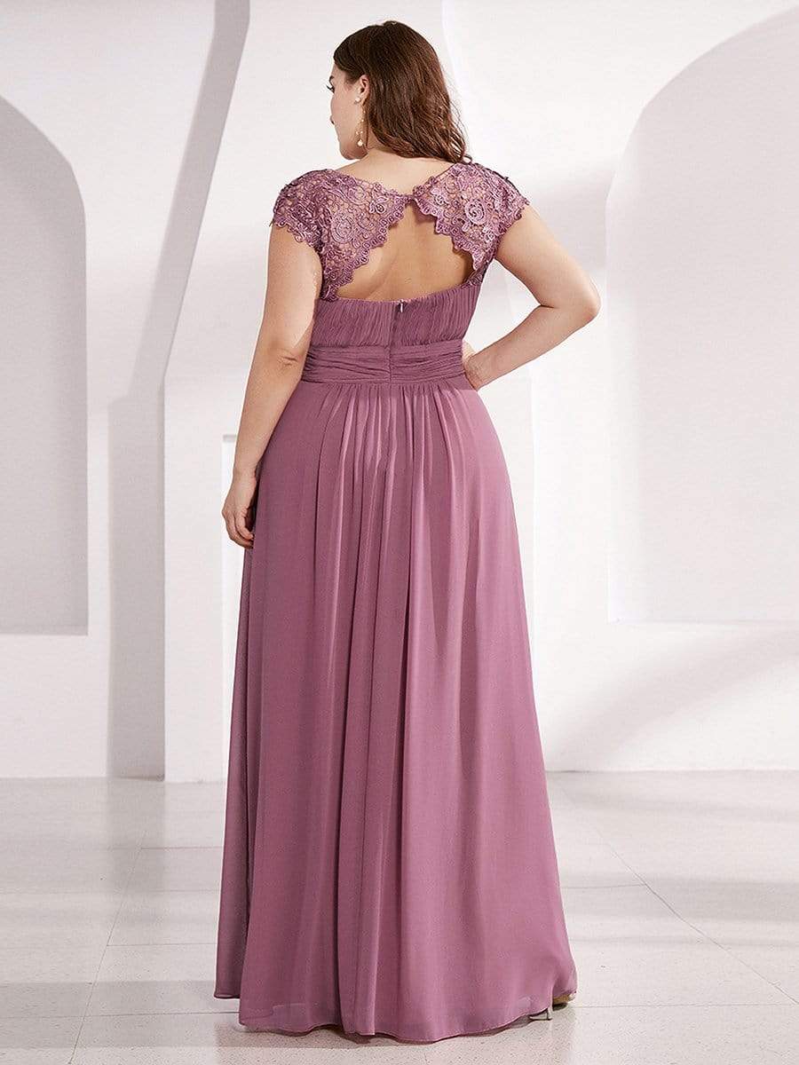 Elegant Lace Cap Sleeve Plus Size Bridesmaid Gown