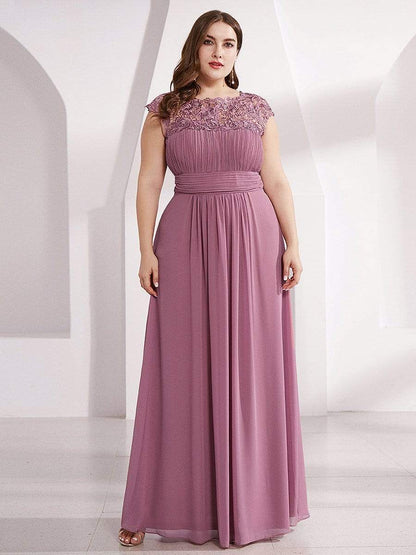 Elegant Lace Cap Sleeve Plus Size Bridesmaid Gown
