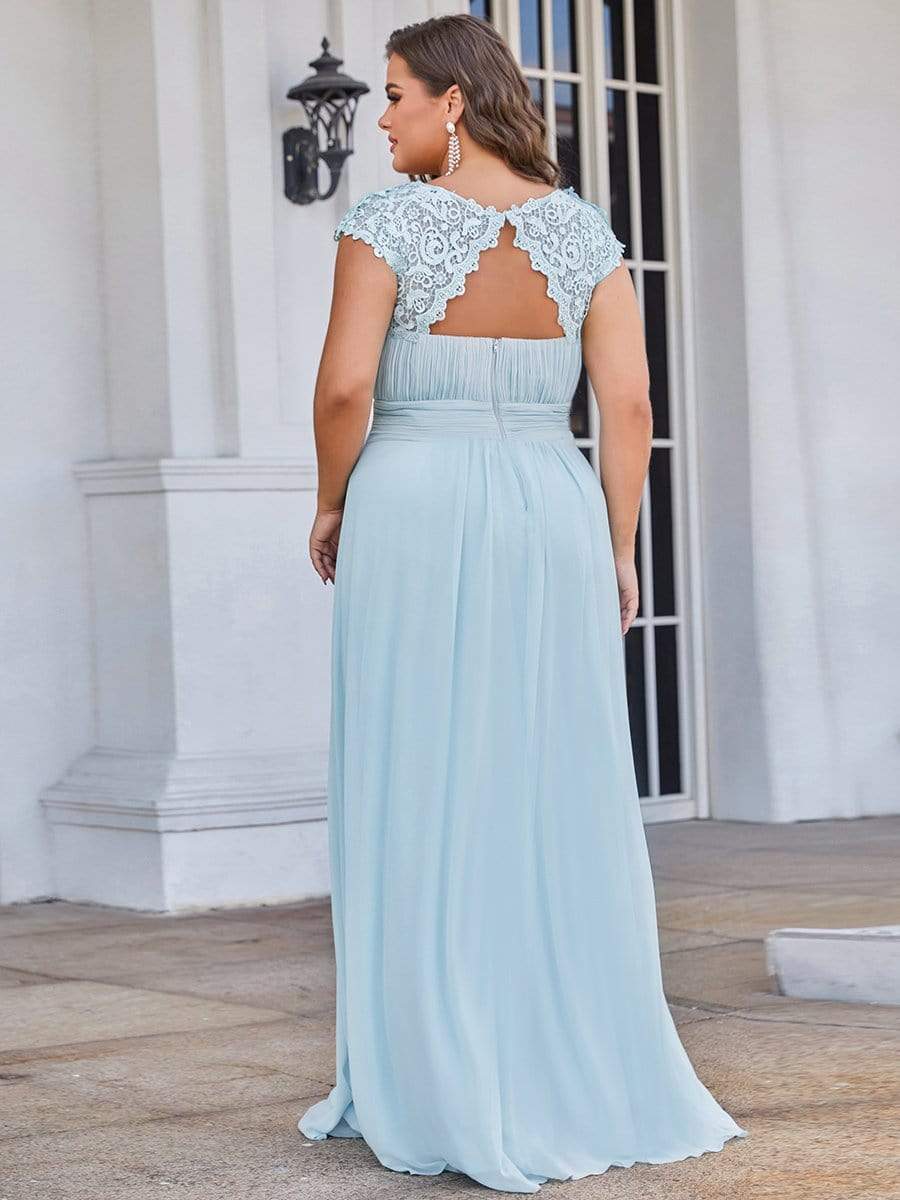 Elegant Lace Cap Sleeve Plus Size Bridesmaid Gown