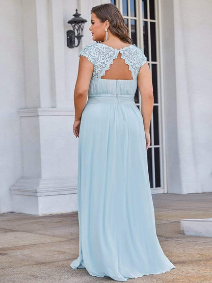 Elegant Lace Cap Sleeve Plus Size Bridesmaid Gown