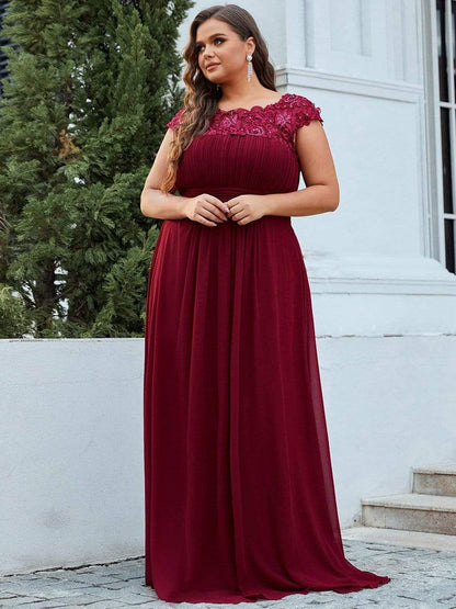 Elegant Lace Cap Sleeve Plus Size Bridesmaid Gown