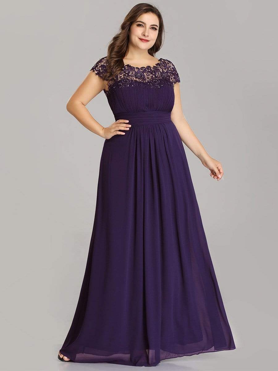 Elegant Lace Cap Sleeve Plus Size Bridesmaid Gown