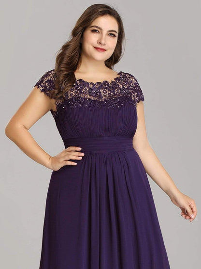 Elegant Lace Cap Sleeve Plus Size Bridesmaid Gown