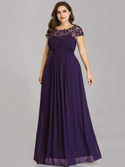 Elegant Lace Cap Sleeve Plus Size Bridesmaid Gown