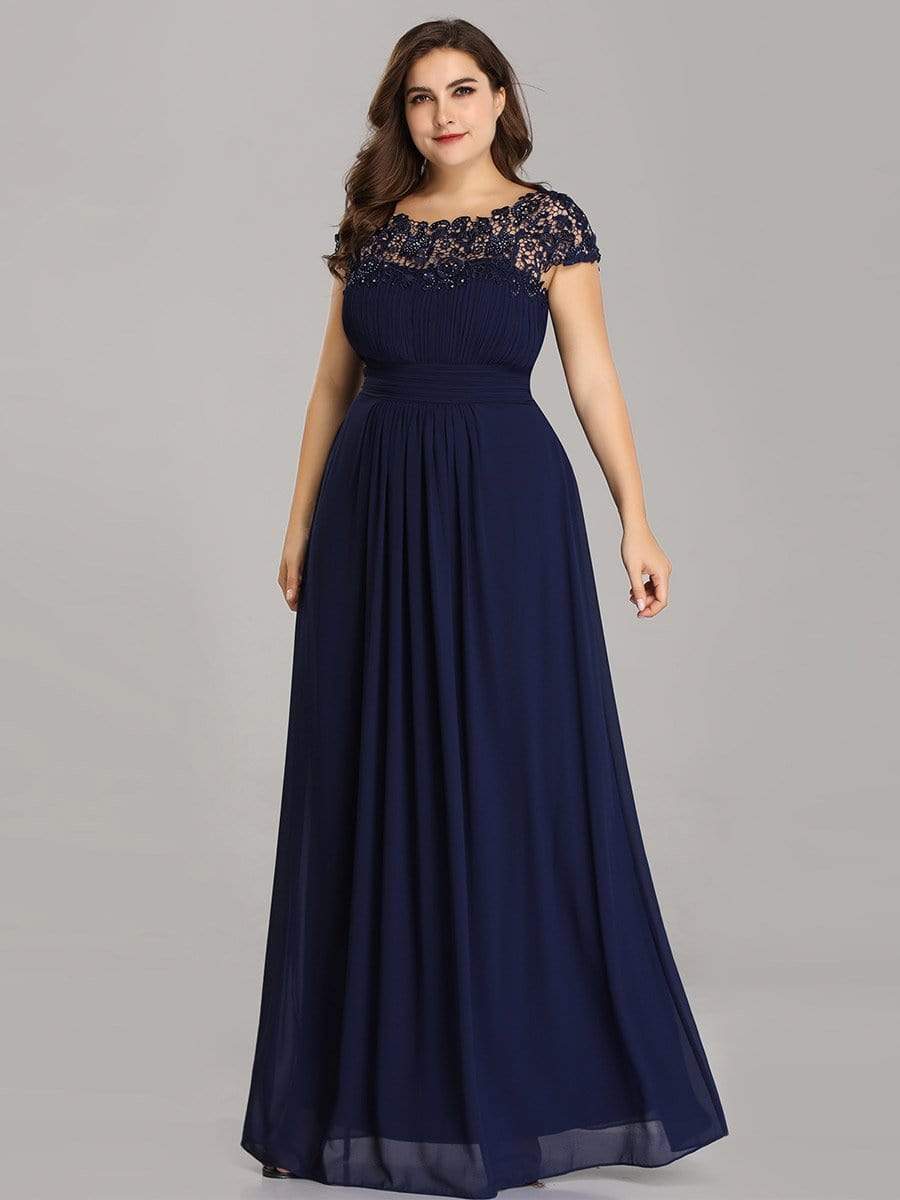 Elegant Lace Cap Sleeve Plus Size Bridesmaid Gown