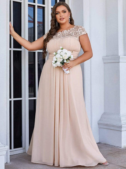 Elegant Lace Cap Sleeve Plus Size Bridesmaid Gown