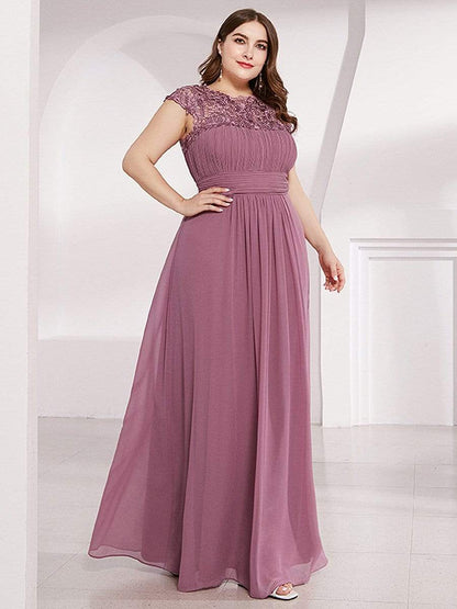 Elegant Lace Cap Sleeve Plus Size Bridesmaid Gown