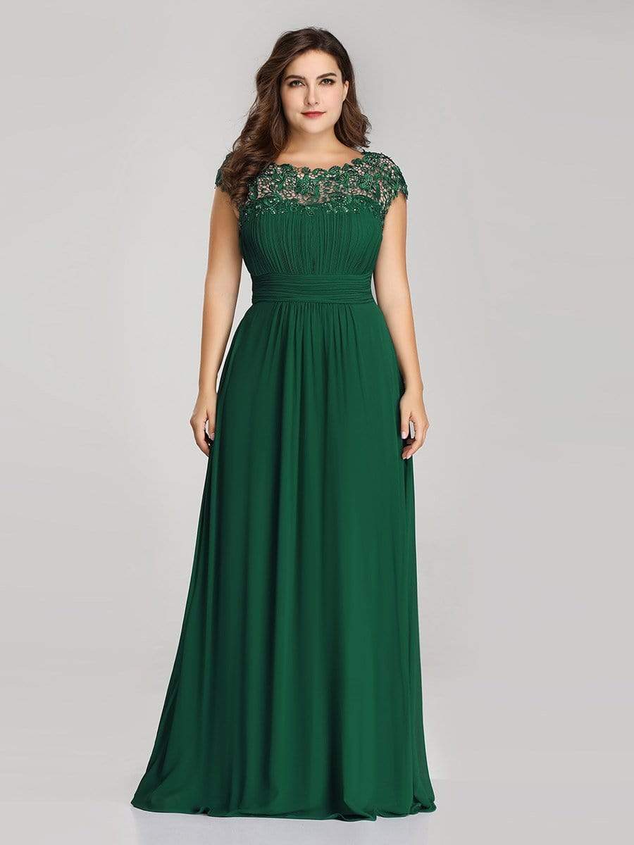 Elegant Lace Cap Sleeve Plus Size Bridesmaid Gown