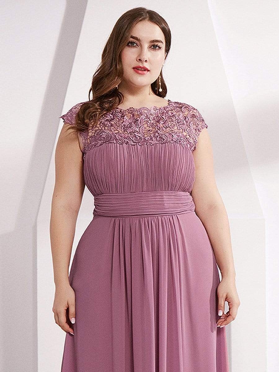 Elegant Lace Cap Sleeve Plus Size Bridesmaid Gown