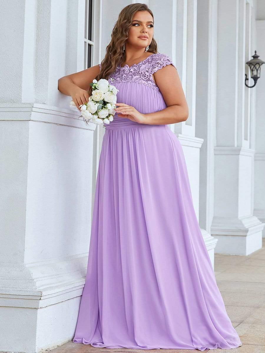 Elegant Lace Cap Sleeve Plus Size Bridesmaid Gown