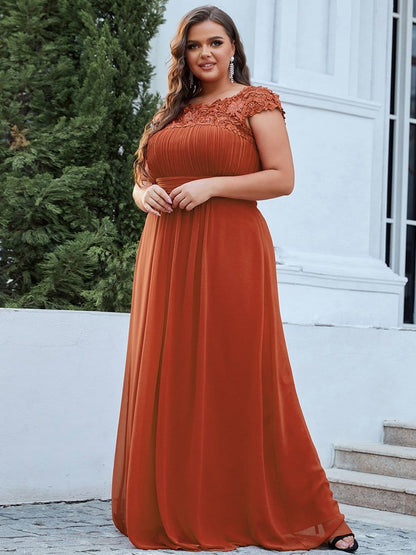 Elegant Lace Cap Sleeve Plus Size Bridesmaid Gown