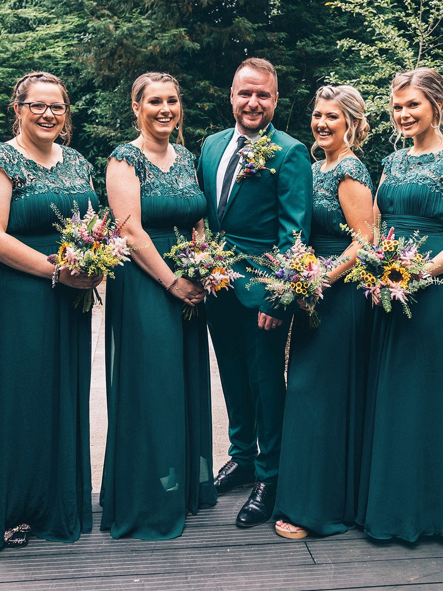 Elegant Lace Cap Sleeve Plus Size Bridesmaid Gown