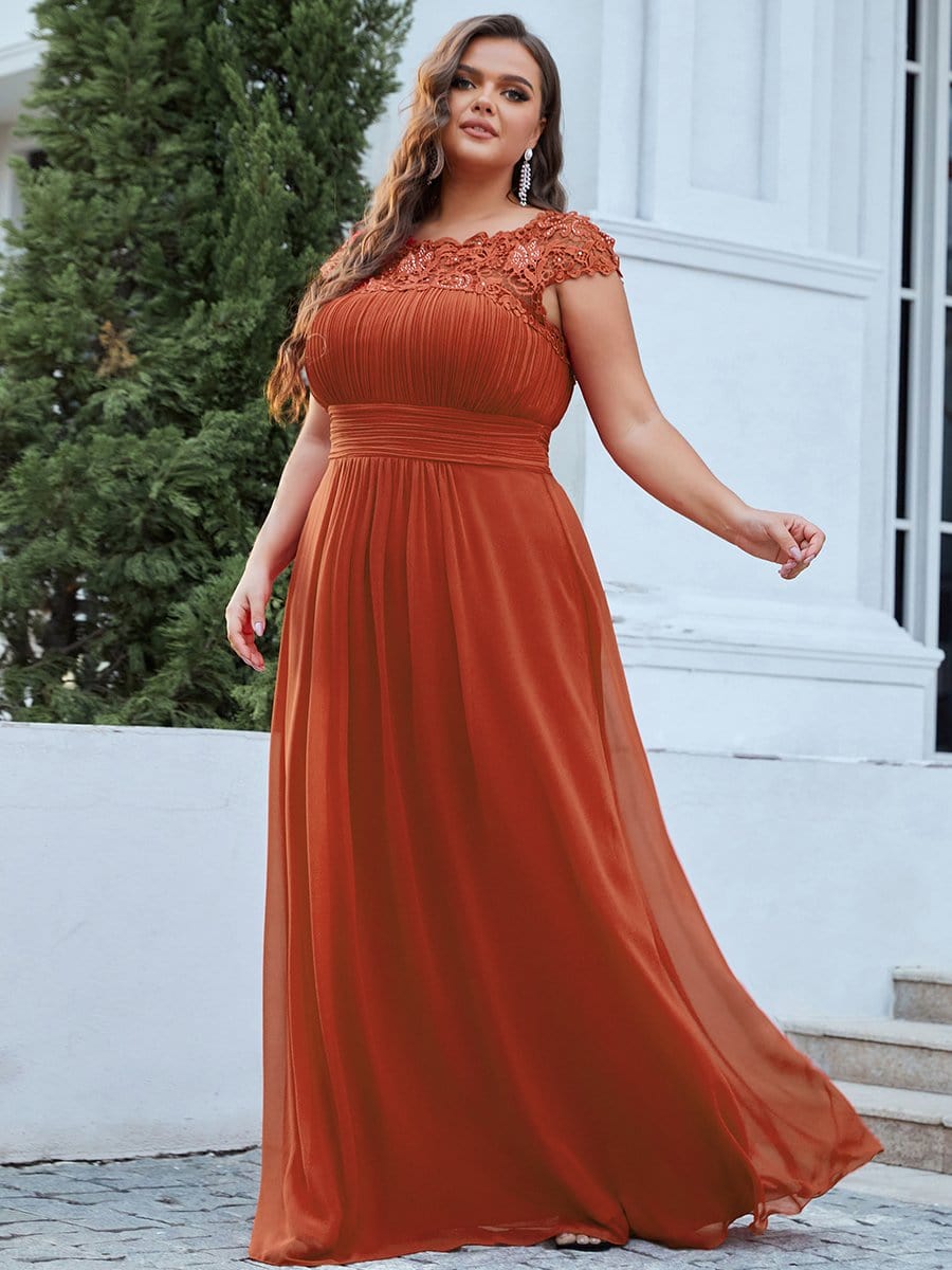 Elegant Lace Cap Sleeve Plus Size Bridesmaid Gown