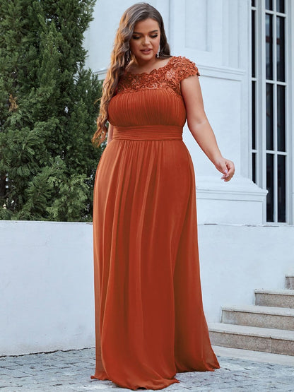 Elegant Lace Cap Sleeve Plus Size Bridesmaid Gown