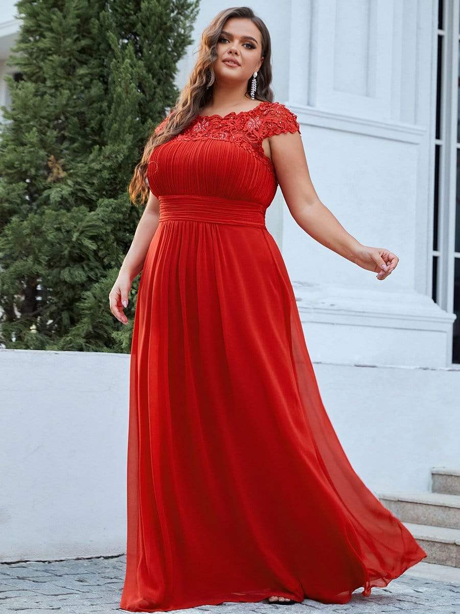 Elegant Lace Cap Sleeve Plus Size Bridesmaid Gown