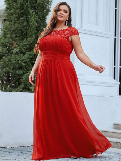 Elegant Lace Cap Sleeve Plus Size Bridesmaid Gown
