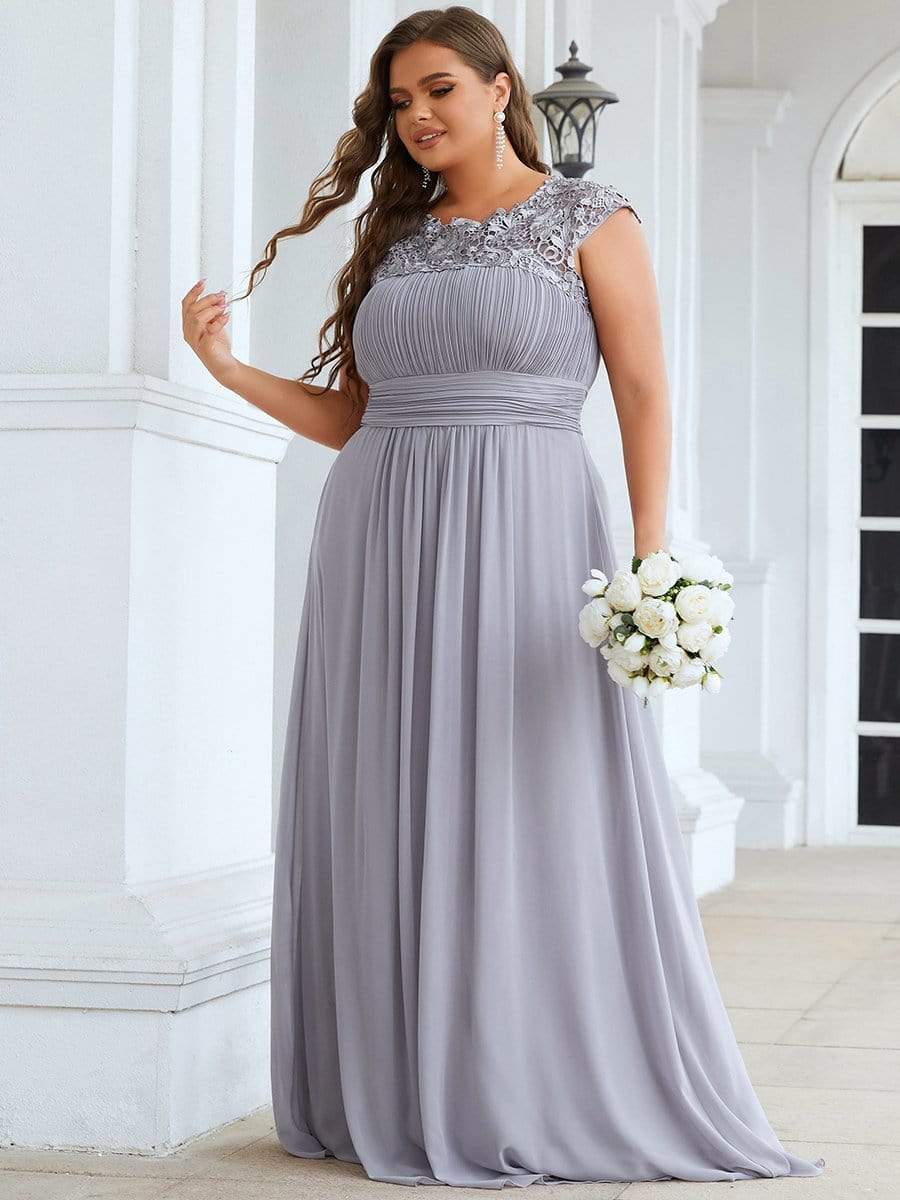 Elegant Lace Cap Sleeve Plus Size Bridesmaid Gown