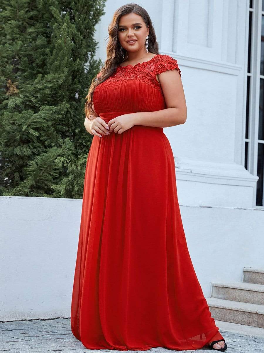 Elegant Lace Cap Sleeve Plus Size Bridesmaid Gown