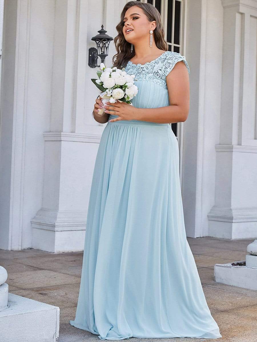 Elegant Lace Cap Sleeve Plus Size Bridesmaid Gown