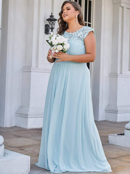 Elegant Lace Cap Sleeve Plus Size Bridesmaid Gown