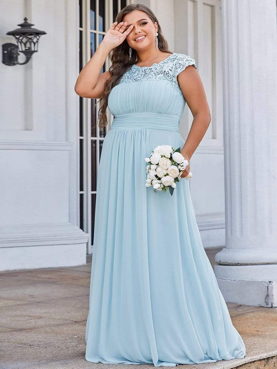 Elegant Lace Cap Sleeve Plus Size Bridesmaid Gown