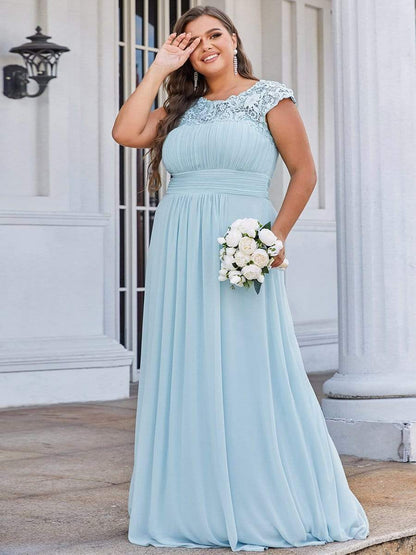 Elegant Lace Cap Sleeve Plus Size Bridesmaid Gown