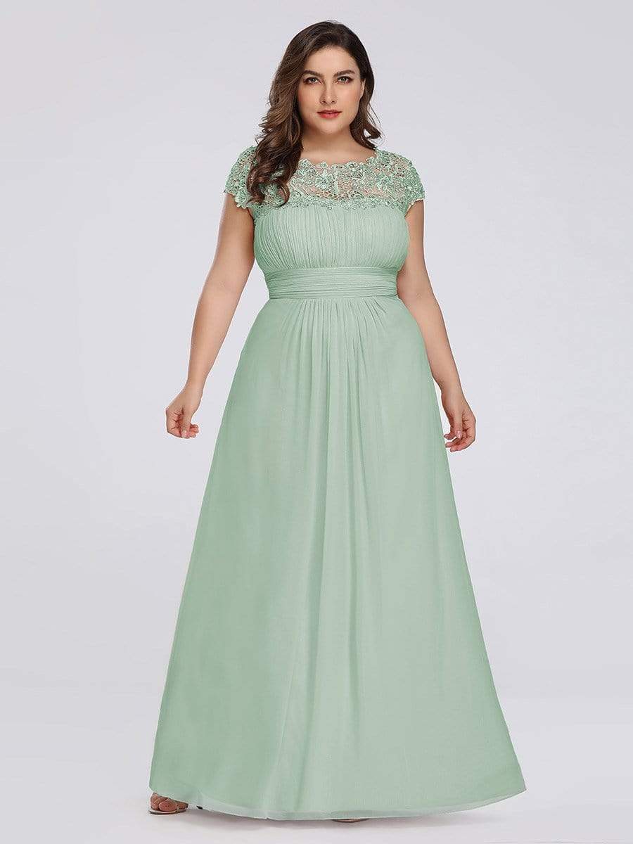 Elegant Lace Cap Sleeve Plus Size Bridesmaid Gown