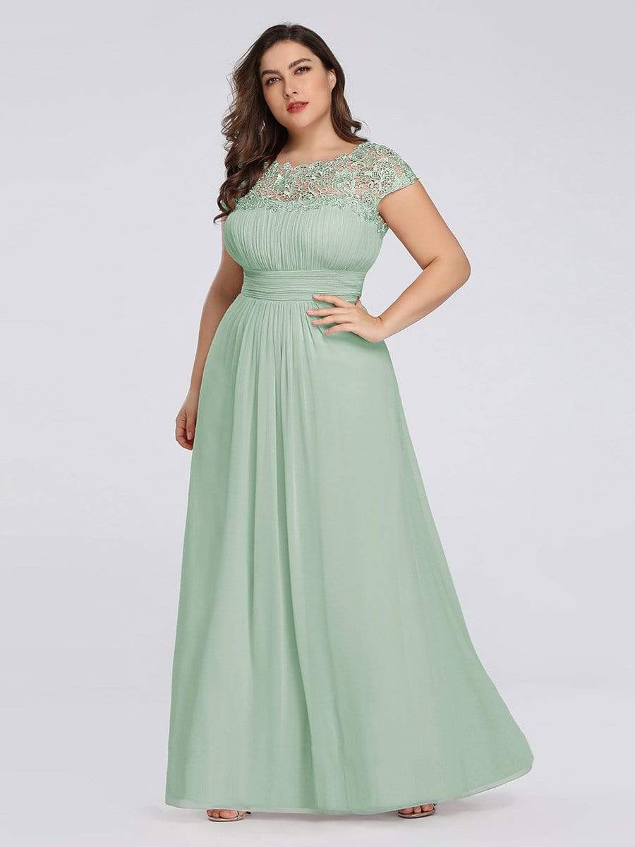 Elegant Lace Cap Sleeve Plus Size Bridesmaid Gown