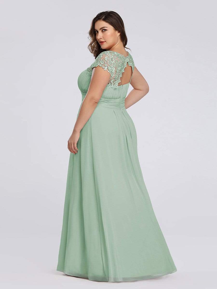 Elegant Lace Cap Sleeve Plus Size Bridesmaid Gown