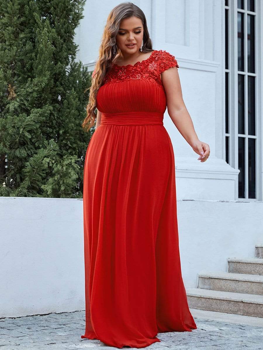 Elegant Lace Cap Sleeve Plus Size Bridesmaid Gown