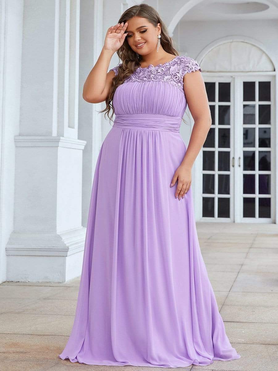 Elegant Lace Cap Sleeve Plus Size Bridesmaid Gown
