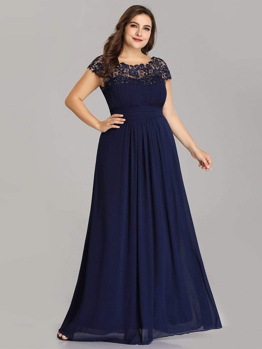 Elegant Lace Cap Sleeve Plus Size Bridesmaid Gown