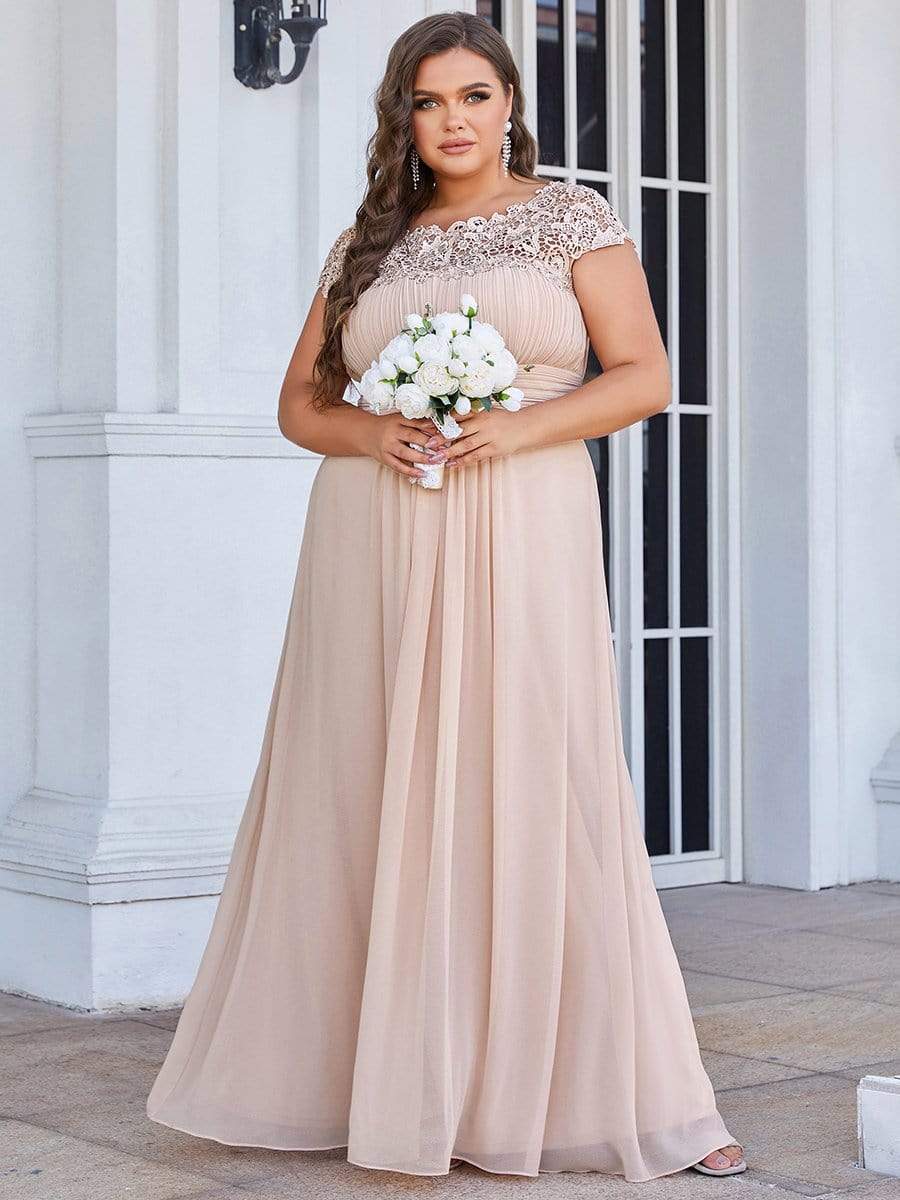 Elegant Lace Cap Sleeve Plus Size Bridesmaid Gown