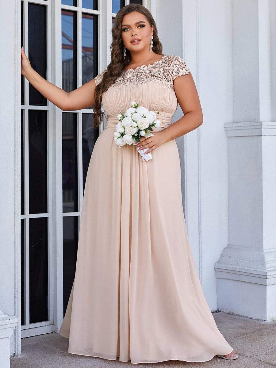 Elegant Lace Cap Sleeve Plus Size Bridesmaid Gown