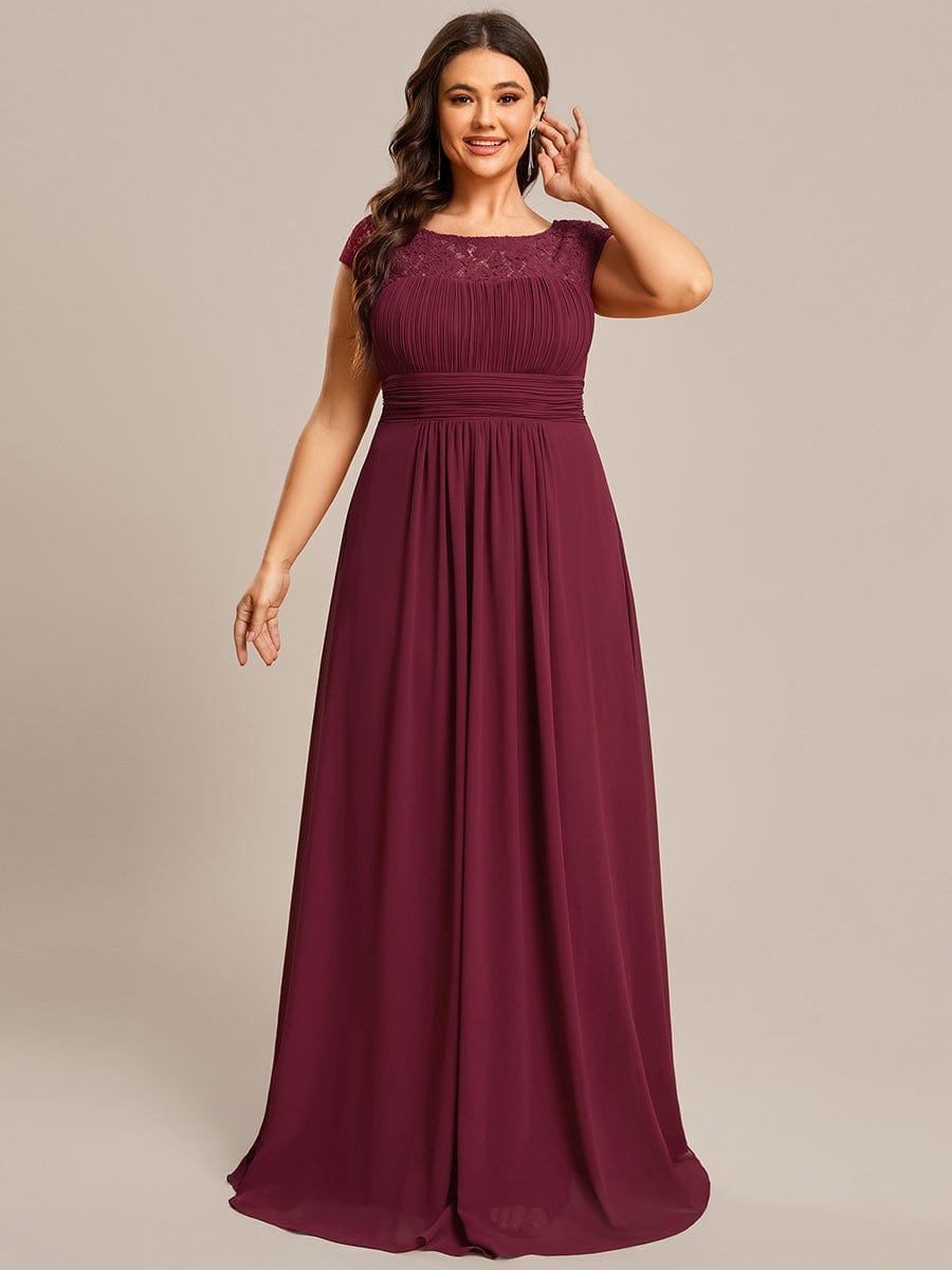 Elegant Lace & Chiffon Plus Size Evening Gown with Cap Sleeves