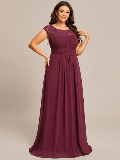 Elegant Lace & Chiffon Plus Size Evening Gown with Cap Sleeves
