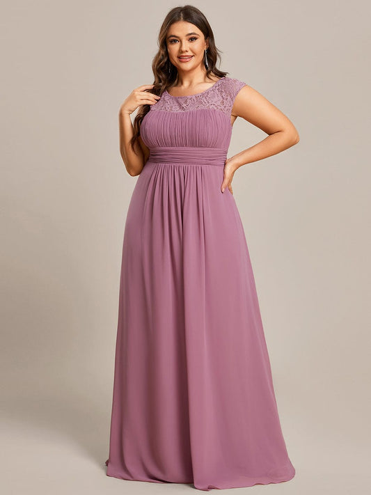 Elegant Lace & Chiffon Plus Size Evening Gown with Cap Sleeves