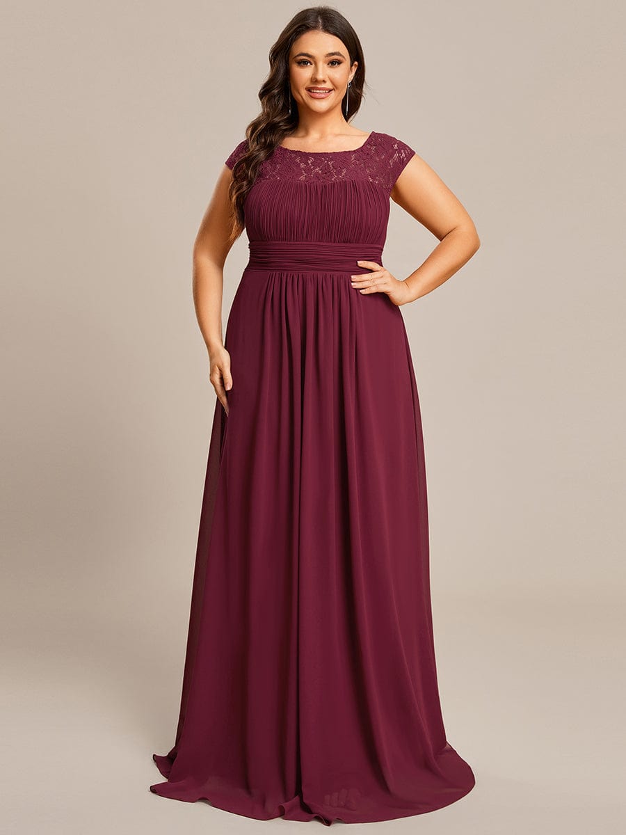 Elegant Lace & Chiffon Plus Size Evening Gown with Cap Sleeves
