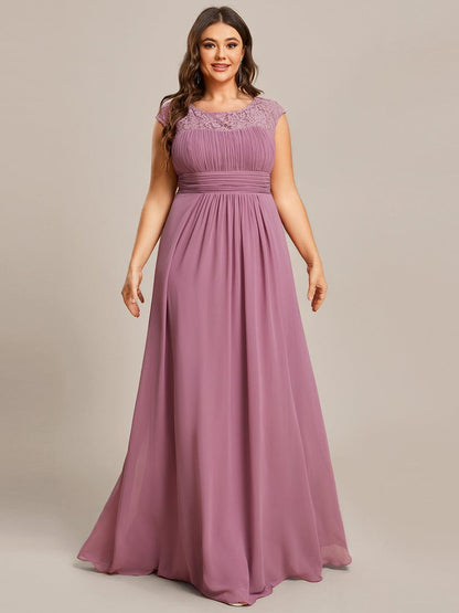 Elegant Lace & Chiffon Plus Size Evening Gown with Cap Sleeves