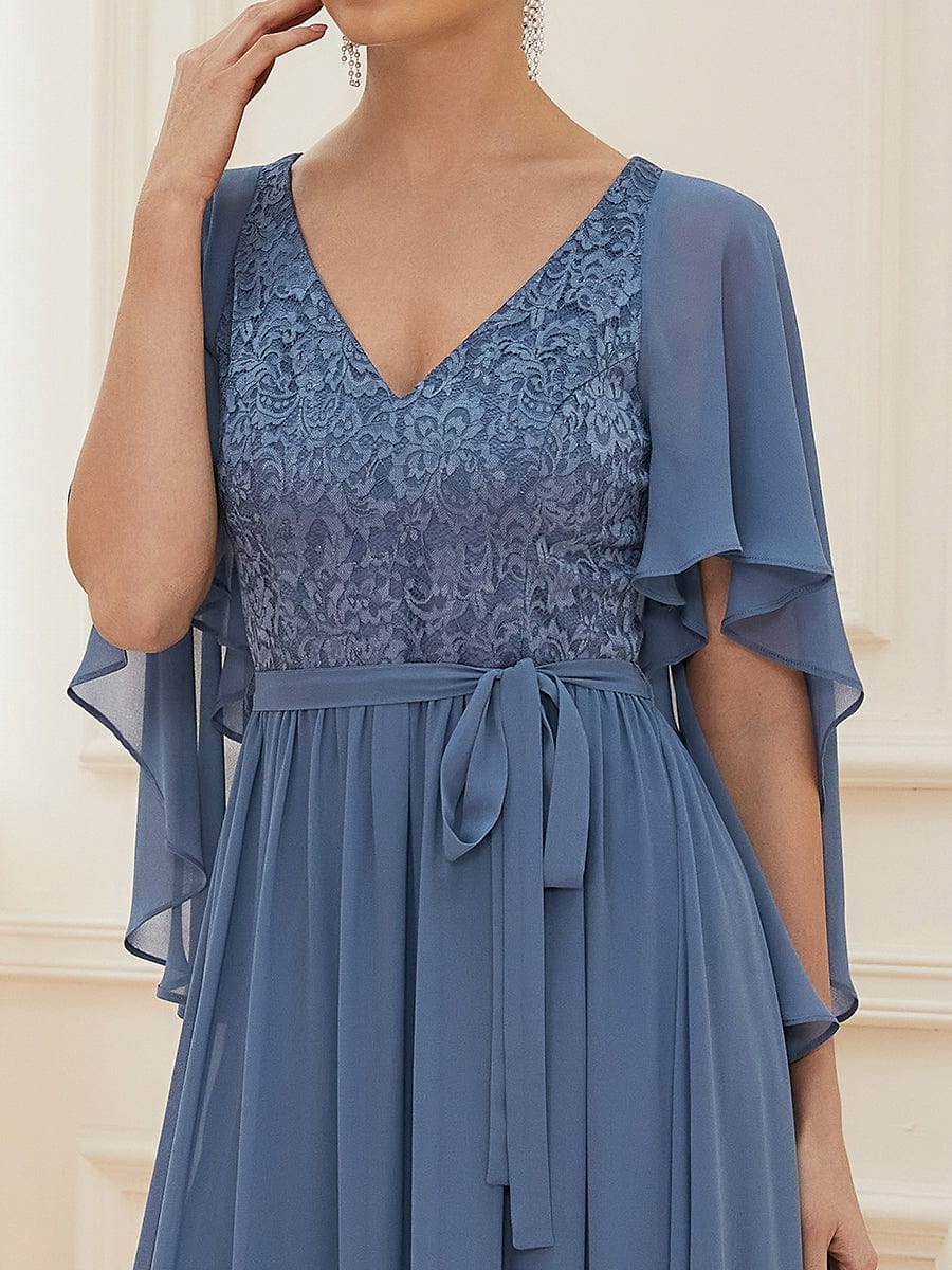 Elegant Lace Detail Deep V Neck Evening Gown