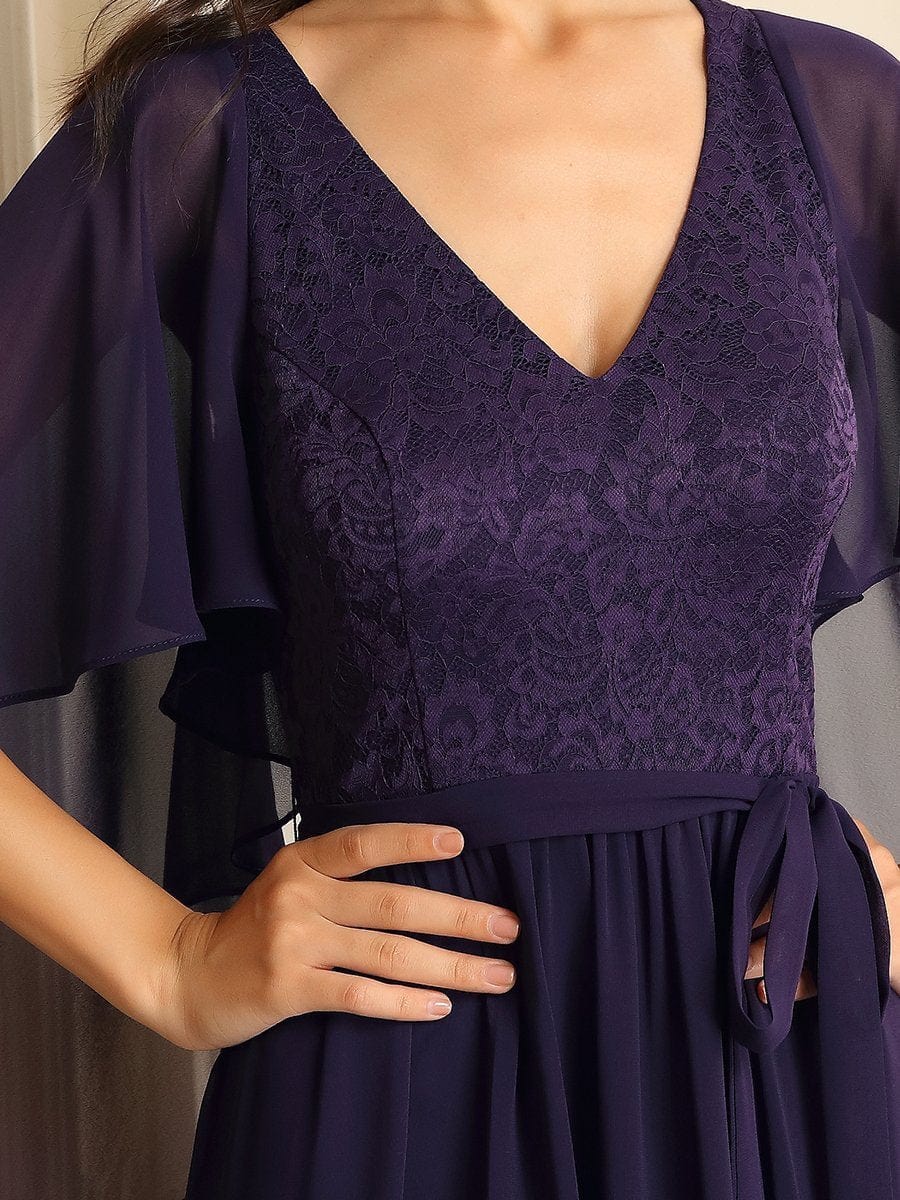 Elegant Lace Detail Deep V Neck Evening Gown