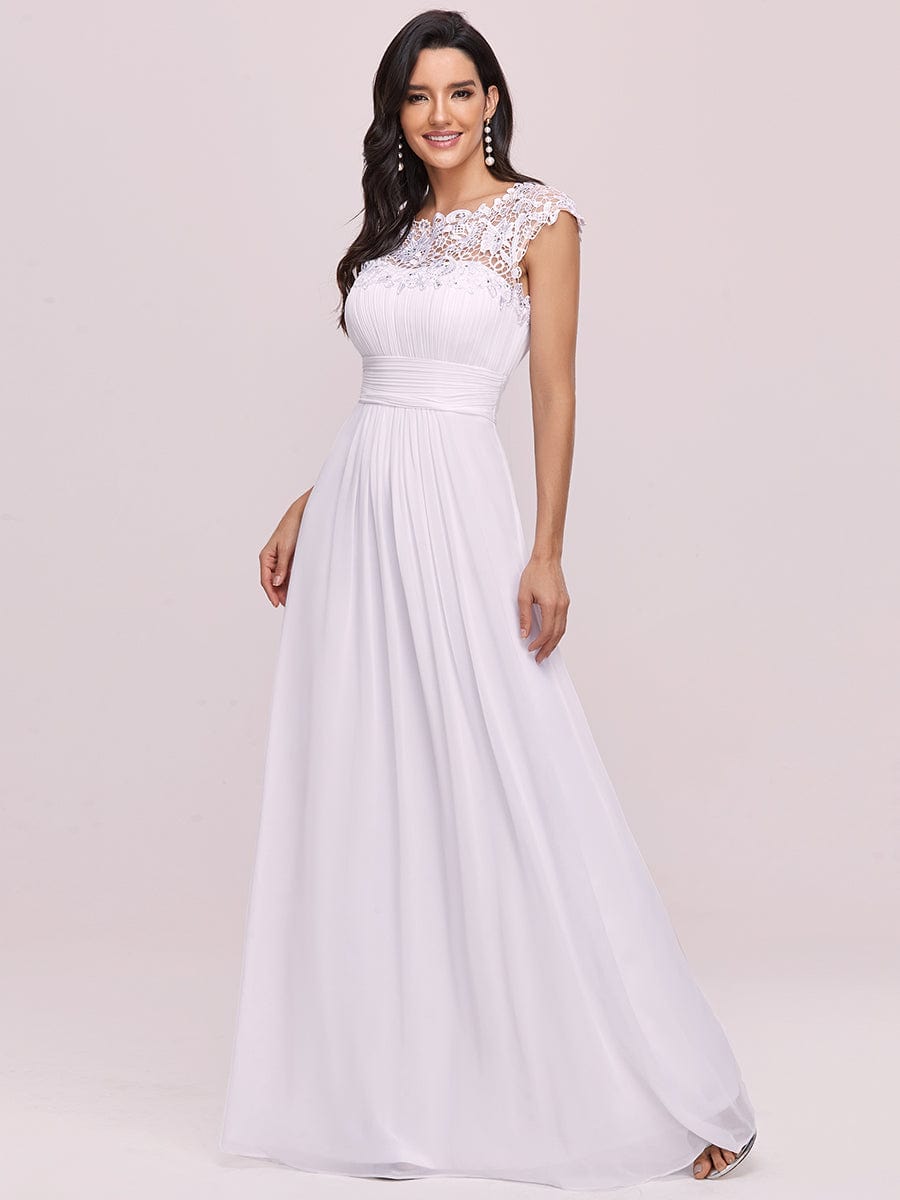Elegant Lace Evening Gown with Cap Sleeves and Ruched Waist