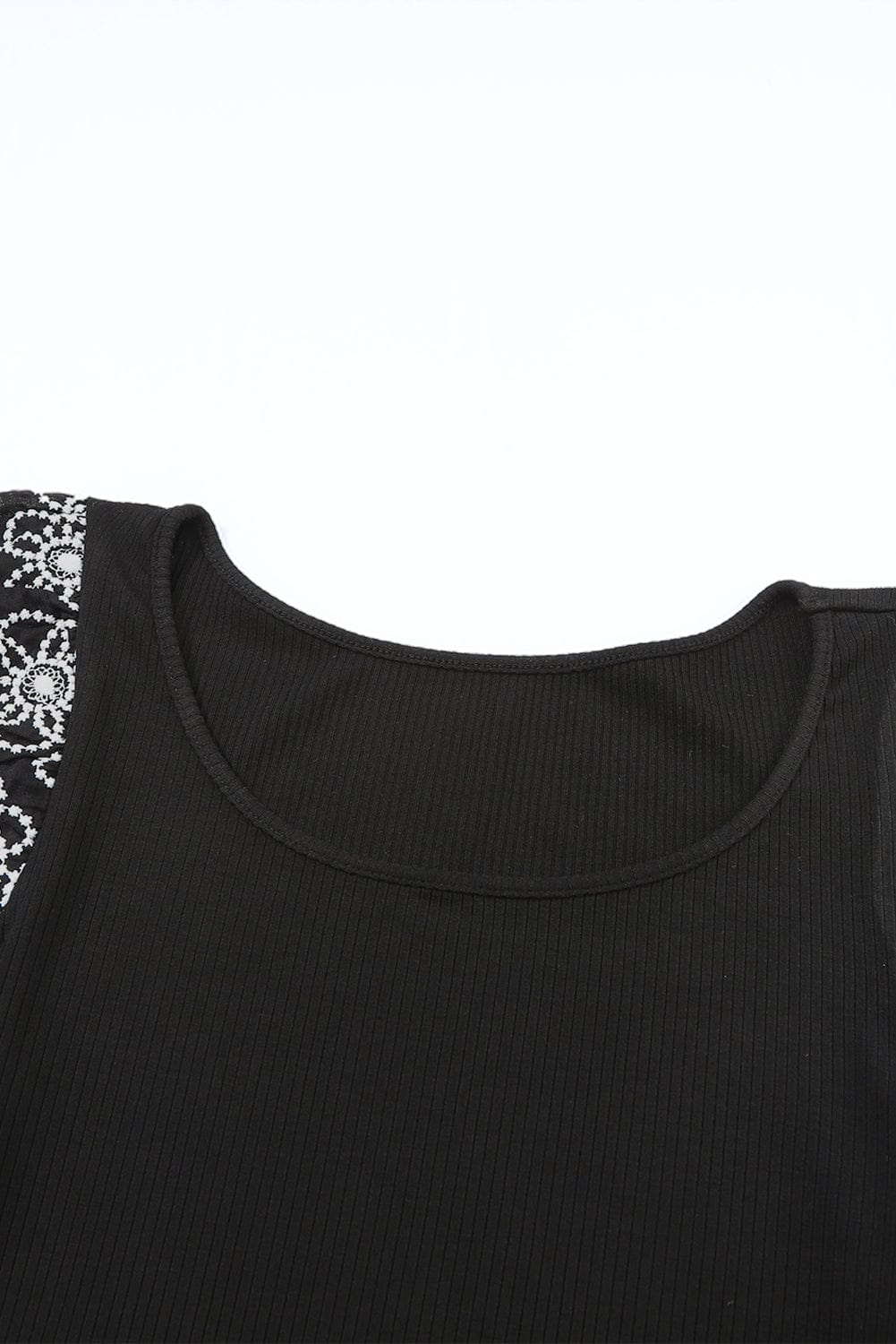 Elegant Lace Floral Black Blouse with Puff Sleeves