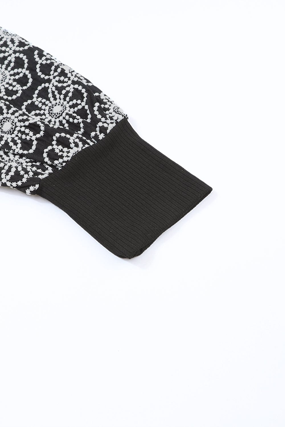 Elegant Lace Floral Black Blouse with Puff Sleeves