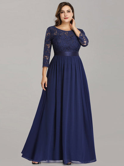 Elegant Lace Long Sleeve Plus Size Bridesmaid Gown
