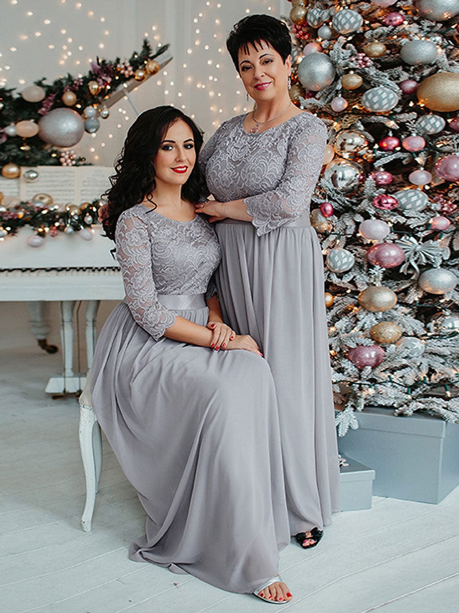 Elegant Lace Long Sleeve Plus Size Bridesmaid Gown