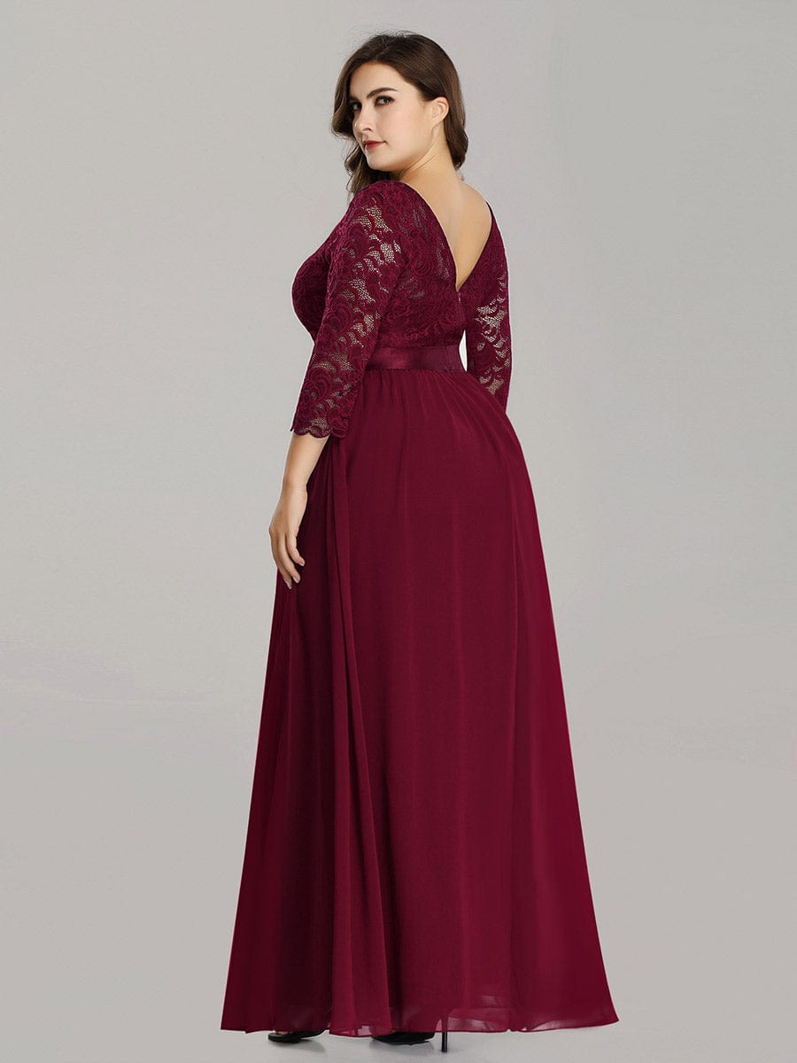 Elegant Lace Long Sleeve Plus Size Bridesmaid Gown
