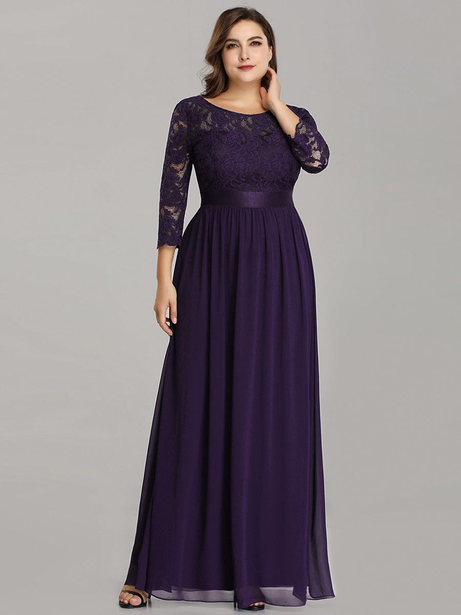 Elegant Lace Long Sleeve Plus Size Bridesmaid Gown