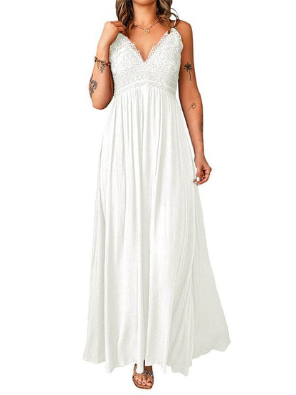 Elegant Lace Suspender Dress with V-Neckline and High Waist